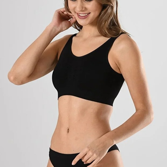 Kadın Siyah Kalın Askılı Çıkarılabilir Pedli Örme Seamless Dikişsiz Basic Büstiyer