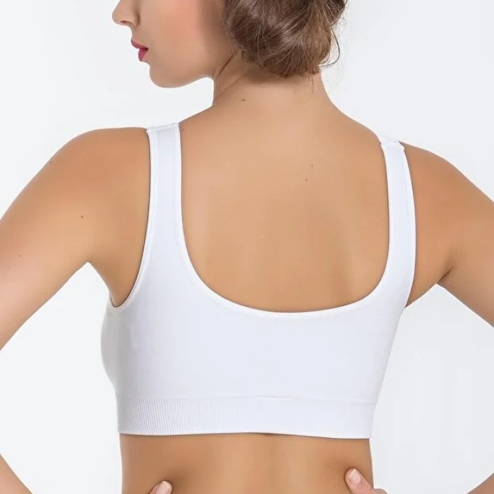 Kadın Beyaz Kalın Askılı Çıkarılabilir Pedli Örme Seamless Dikişsiz Basic Büstiyer