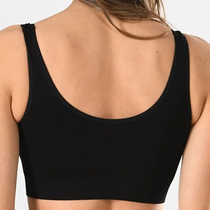 Kadın Siyah Kalın Askılı Çıkarılabilir Pedli Örme Seamless Dikişsiz Basic Büstiyer