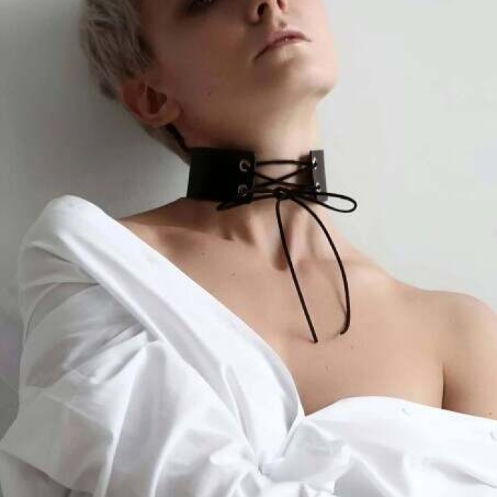 İpli Bağlamalı Deri Choker Tasma - APFT900