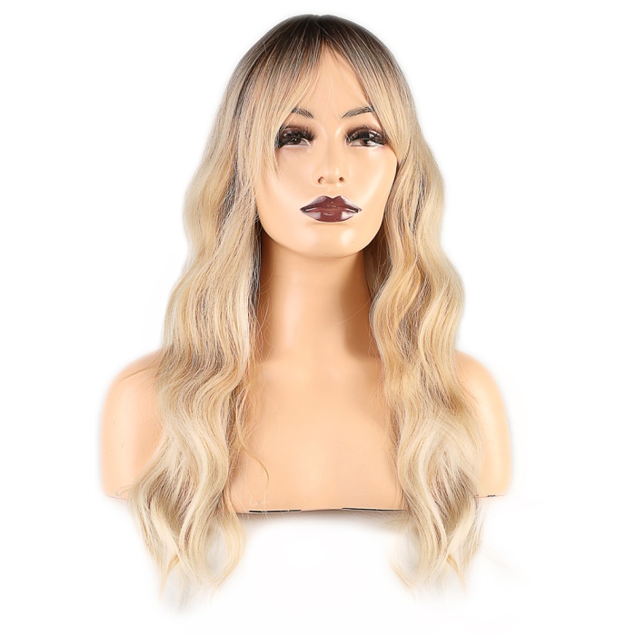 Dalgalı Perçemli Fiber Sentetik Orta Boy Peruk - Kahve Platin Röfleli