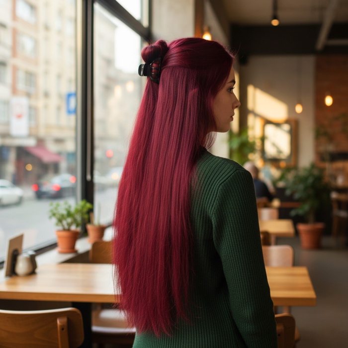 Fiber Sentetik Düz Yarım Ay + 2 Yan Çıt Çıt - Kızıl