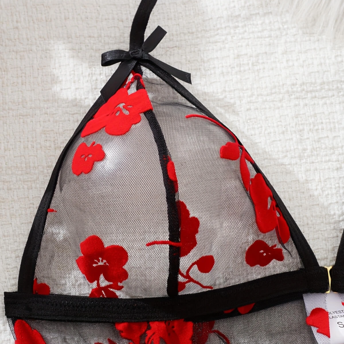 Çiçek Desenli Siyah Transparan Gecelik TM1319