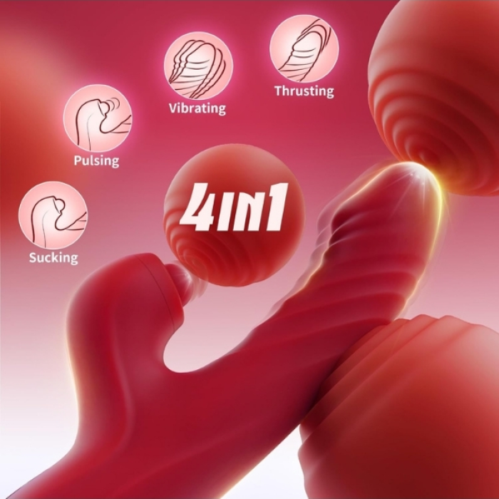 Censan 4in1 – Kırmızı Zarafet, Dört Fonksiyon Bir Arada Telefon Aplikasyonlu Modern Vibratör
