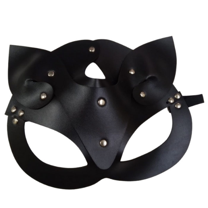 Censan Deri Kedi Kız Maskesi Siyah