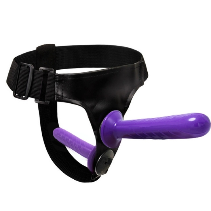 Censan Mor Double Dong Titreşimli Belden Bağlamalı Çift Taraflı Bisex Dildo Vibratör model 2