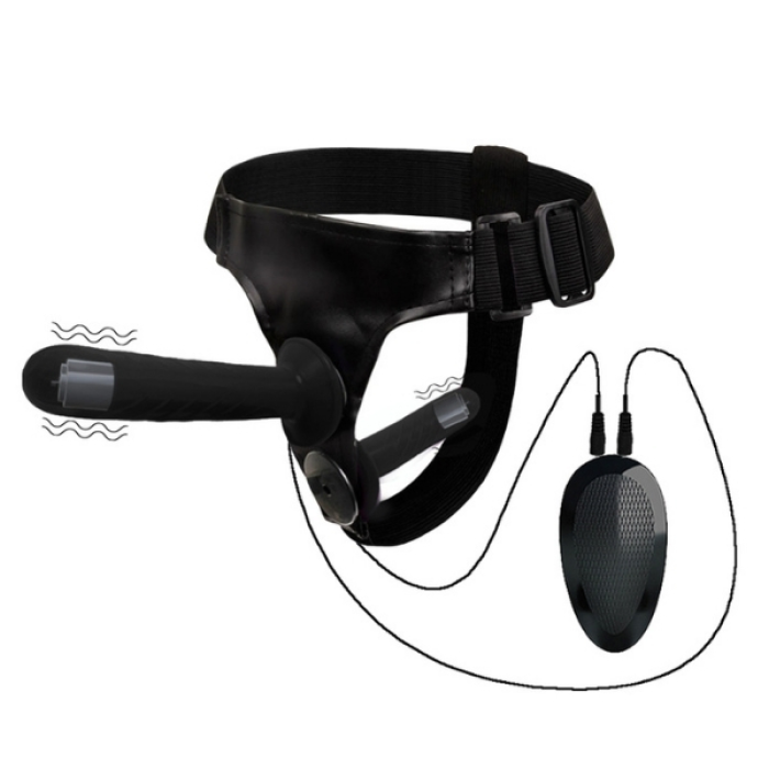 Censan Siyah Double Dong Titreşimli Belden Bağlamalı Çift Taraflı Bisex Dildo Vibratör