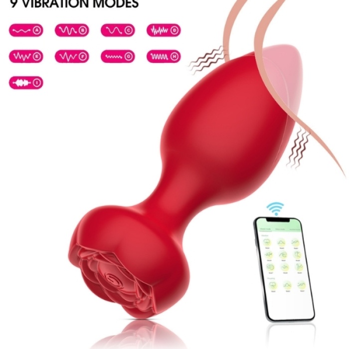 Censan Telefon Kontrollü Full Covered Rubber Rose Anal Plug – Kırmızı