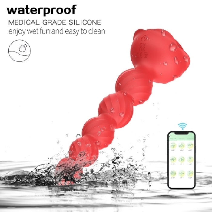 Censan Telefon Kontrollü Haley Rose Pulled Beads Anal Plug – Kırmızı