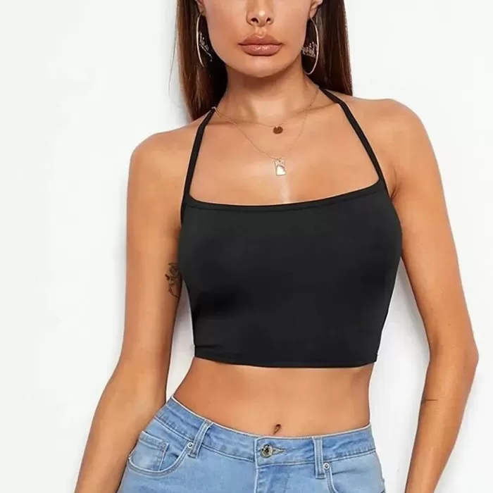 Bacio Kadın Sırtı Açık Siyah Belden Bağlamalı Crop Büstiyer BC5441