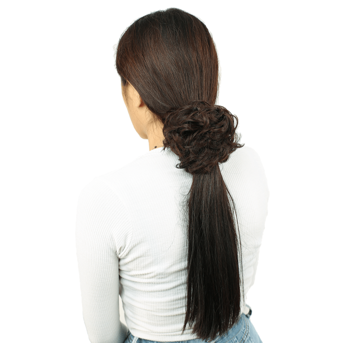 Yoğun Saçlı Lastikli Topuz Toka - Koyu Kahve