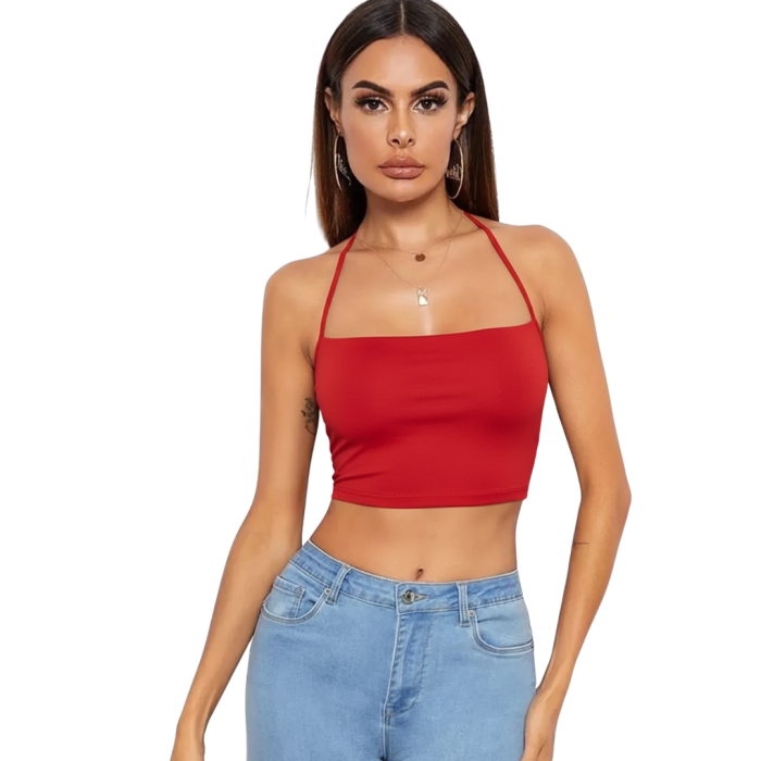 Bacio Kadın Sırtı Açık Kırmızı Belden Bağlamalı Crop Büstiyer BC5441-K