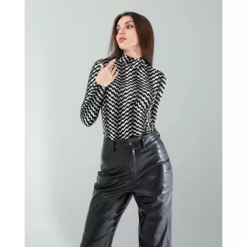 Geometrik Desen Uzun Kollu Body