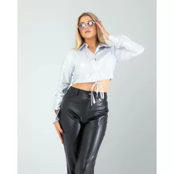 Gümüş Yılan Varaklı Beli Bağcıklı Gömlek