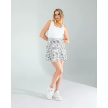 Beyaz Mini Puantiye Desenli Şort Etek