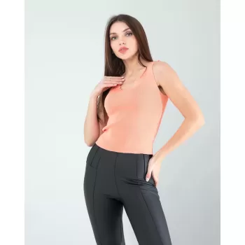 Pudra Merdiven Yaka Kalın Askı Crop Bluz