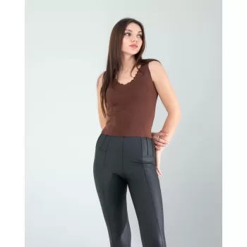 Acı Kahve Merdiven Yaka Kalın Askı Crop Bluz