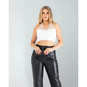 Tül Detay Boyundan Bağlamalı Askılı Bluz