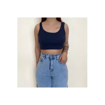 İndigo Kalın Askılı Fitilli Crop