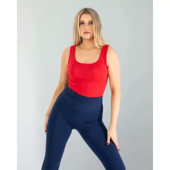 Kırmızı Kare Yaka Basic Bluz