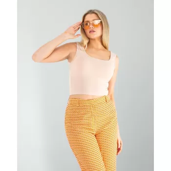 Bej Kare Yaka Basic Bluz