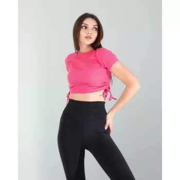 Pembe Yandan Büzgülü Crop
