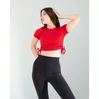 Kırmızı Yandan Büzgülü Crop