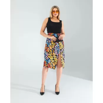 Siyah Şal Detay Yandan Yırtmaçlı Etek