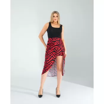 Kırmızı Zebra Desen Yandan Büzgülü Etek