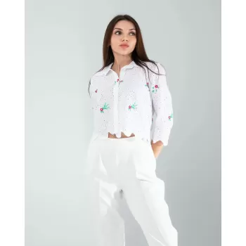 Yeşil Nakışlı Fisto Gömlek