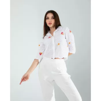 Sarı Nakışlı Fisto Gömlek