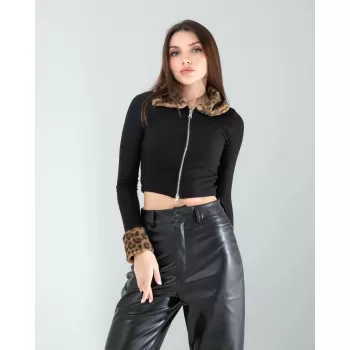 Kürk Detay Fermuarlı Crop