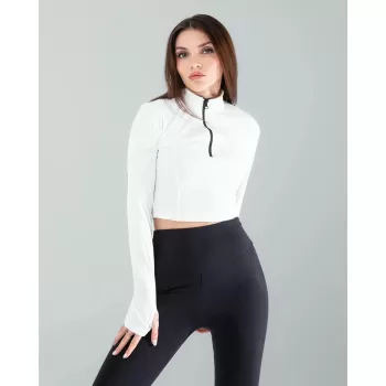 Beyaz Renkli Parmak Geçmeli Spor Body