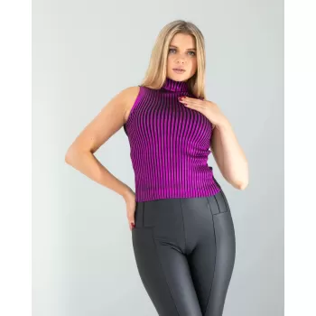 Mor Bisiklet Yaka Varaklı Triko