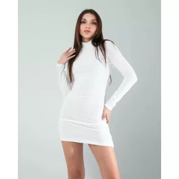 Beyaz Mini Triko Elbise
