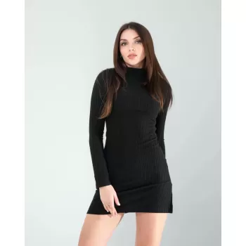 Siyah Mini Triko Elbise