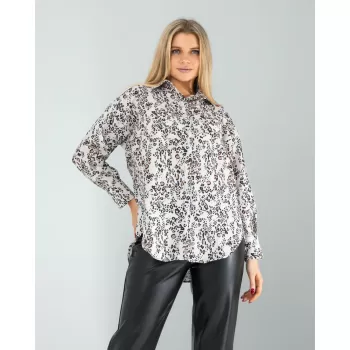 Ekru Leopar Desen Gömlek