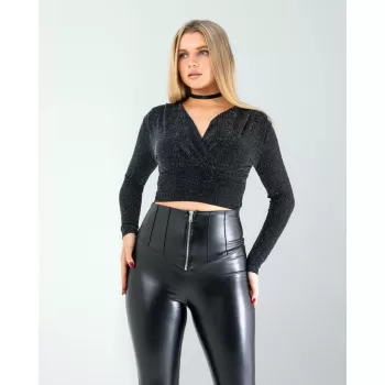 Kruvaze Yaka Pullu Bluz