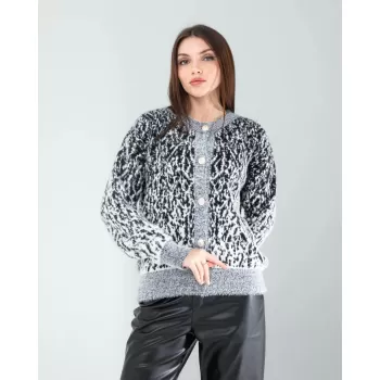 Siyah Kar Tanesi Triko Hırka