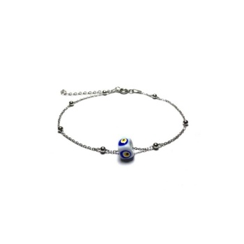 Kadın Beyaz Nazar Boncuklu Bayan Gümüş Bileklik  MGD2020909E