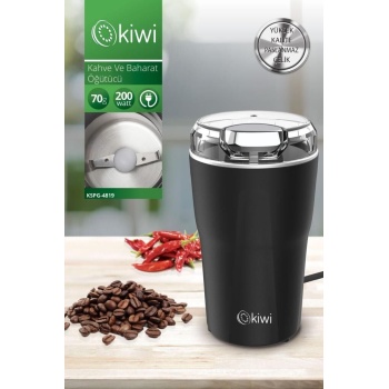 Kiwi Kspg-4819 Paslanmaz Çelik Kahve ve Baharat Öğütücü Siyah