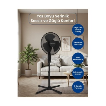 Bright Elegance Be-4116 16 Katlanabilir Ayaklı Standlı Vantilatör Siyah