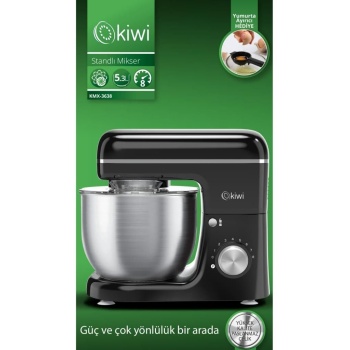 Kiwi Kmx-3638 Hamur Yoğurma & Stand Mikser 5,3 Lt 1300w Mutfak Şefi Siyah