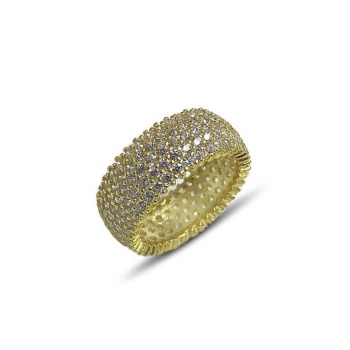 Altın Kaplama Beş Sıra Tamtur Taşlı Yüzük Gümüş Alyans (kod 2020022)