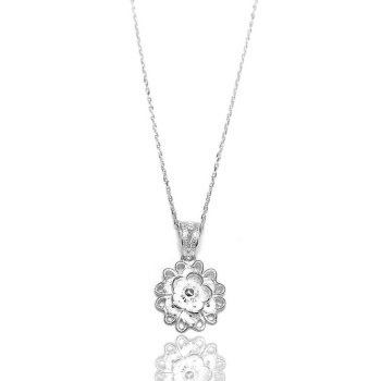 Kadın Gümüş Çiçek Model Telkari Kolye 2020088