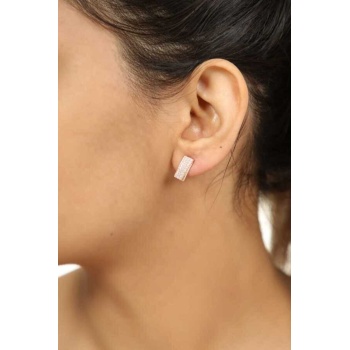 Kadın Gümüş Zirkon Taşlı J Küpe Rose kaplama  MGD20202111