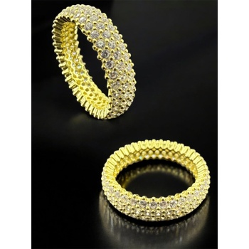 Üç Sıra Taşlı Gold Yüzük