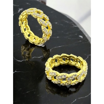 Örgü Motifli Gold Yüzük