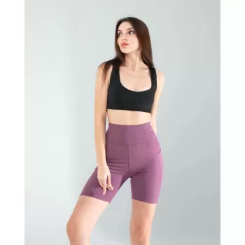 Lila Fitilli Push Up Toparlayıcı Biker Spor Tayt
