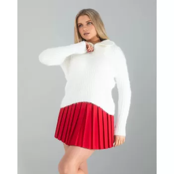 Beyaz Fermuarlı Sakal Triko